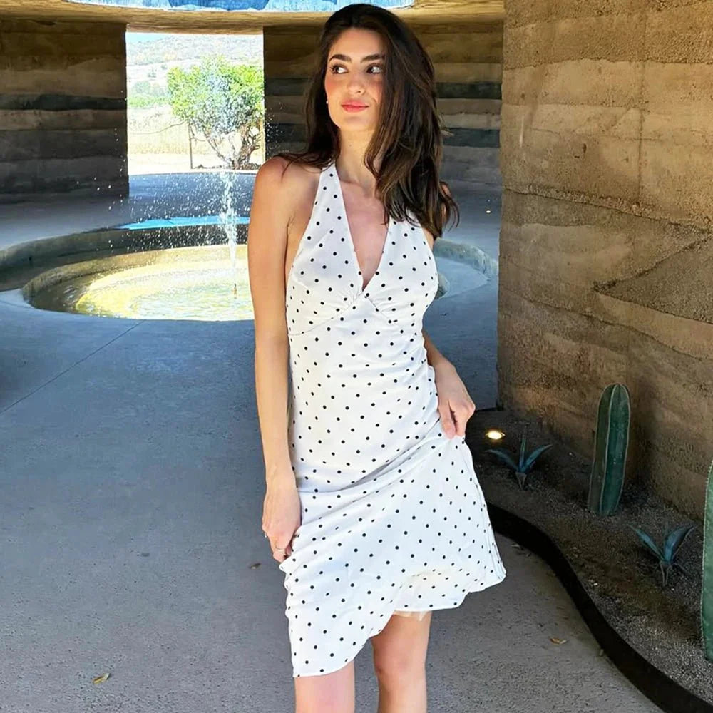 Zoe Polka Dot Halter Midi Dress