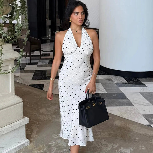 Vestido midi halter con lunares Zoe