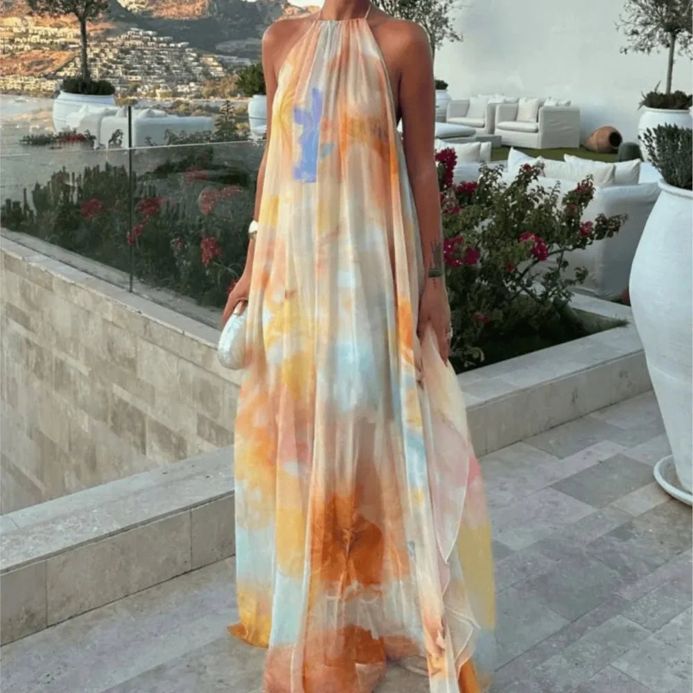 Megan Halter Neck Lace-Up Maxi Dress