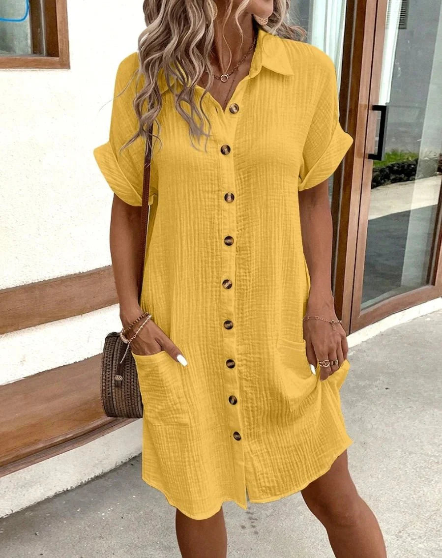 Themis Cotton Linen V-Neck Mini Dress