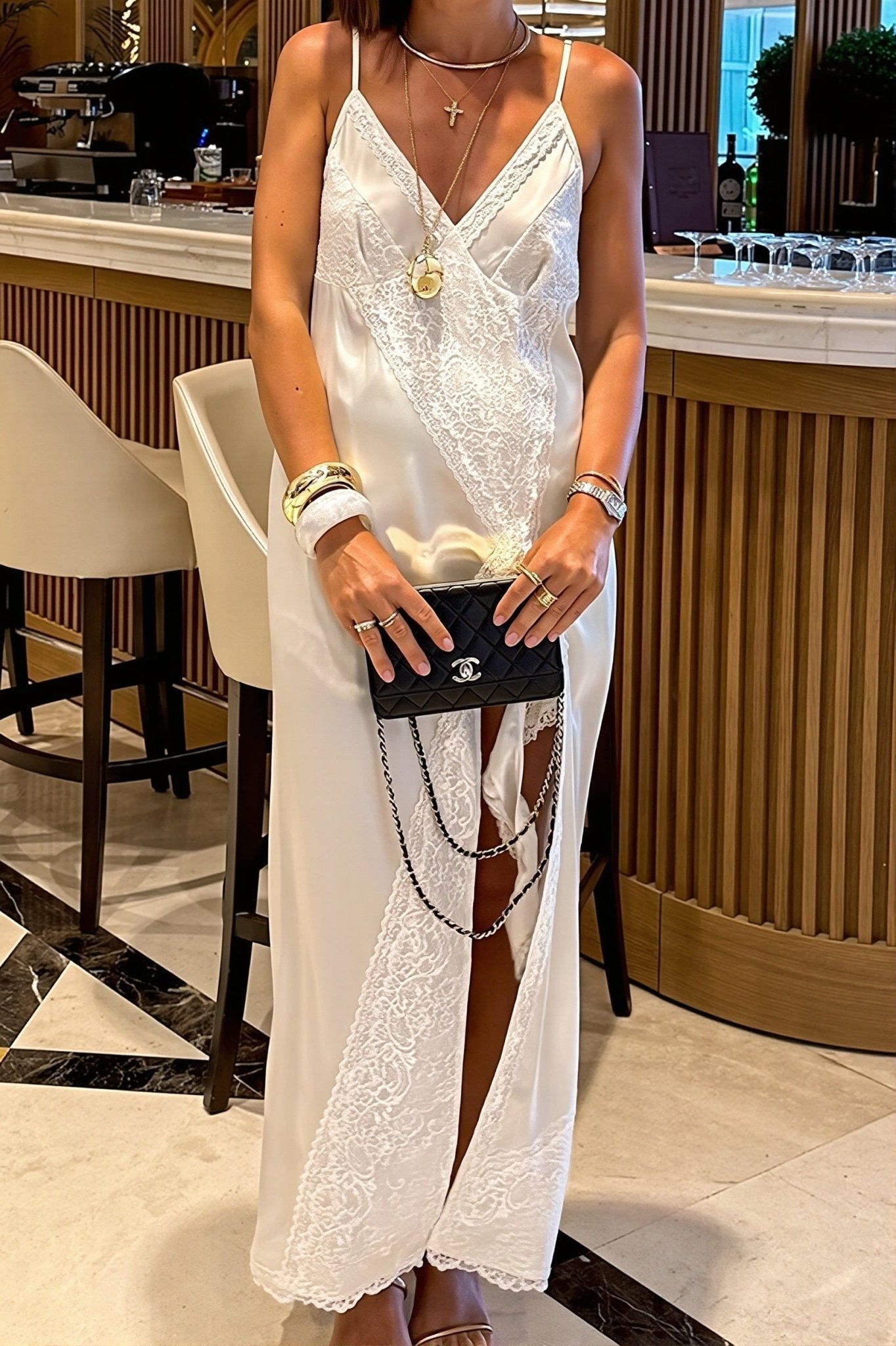 Annie Asymmetrical Lace Silk Midi Dress