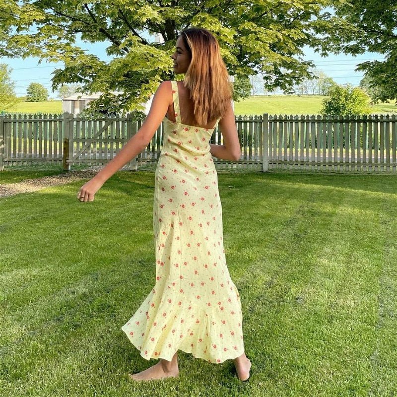 Vestido Hermione acampanado con volantes y estampado floral