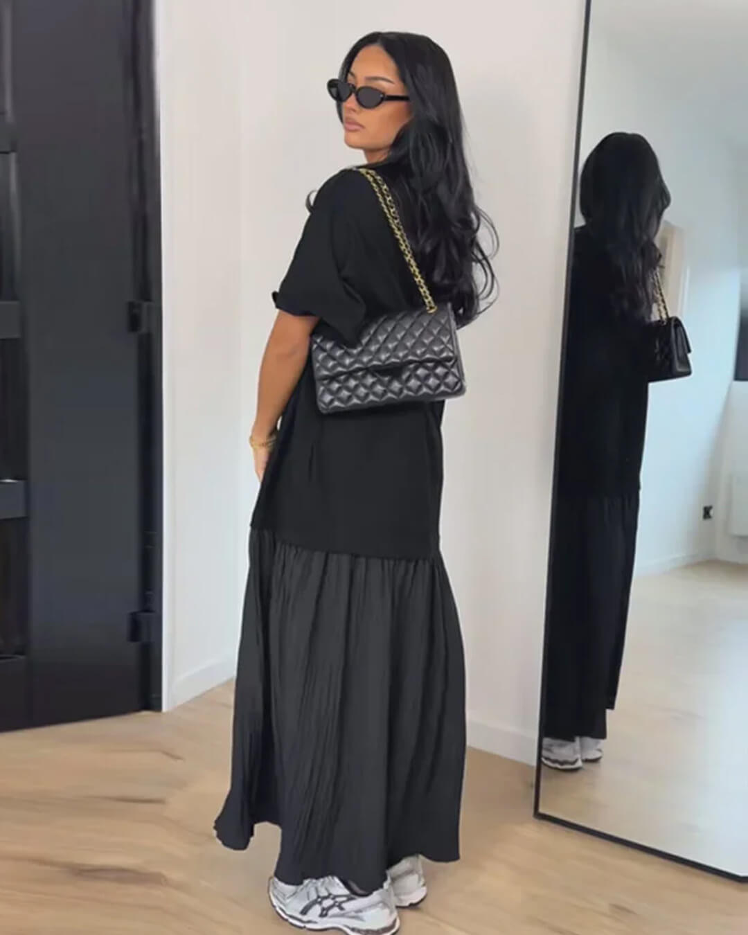 Amybeth Pleated Patchwork Midi Dress