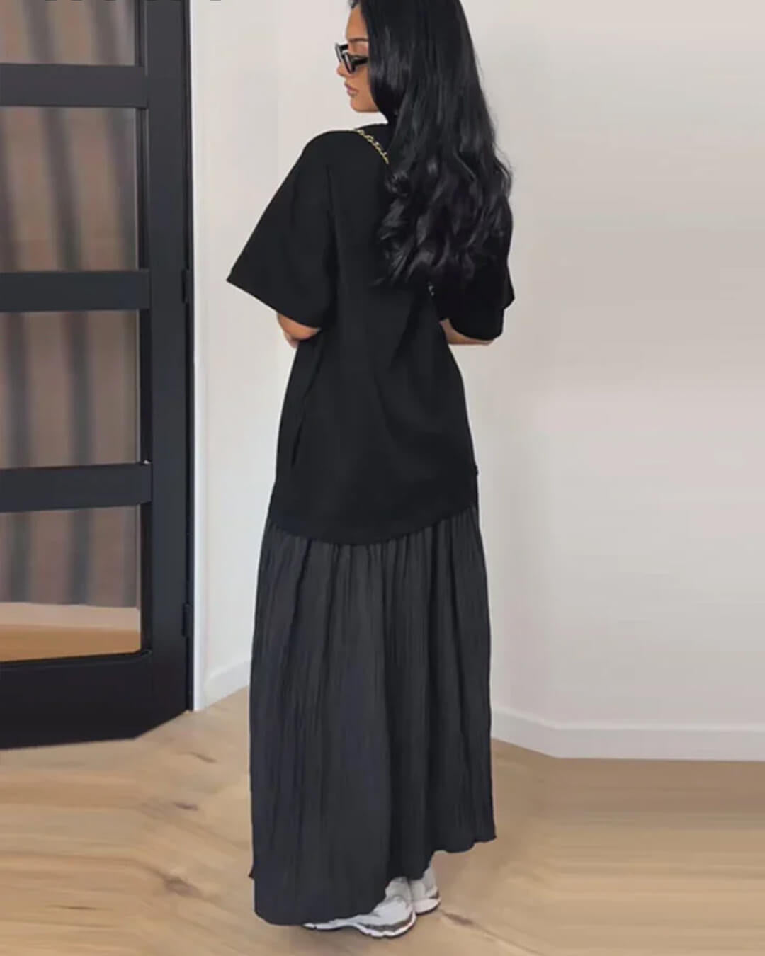 Amybeth Pleated Patchwork Midi Dress