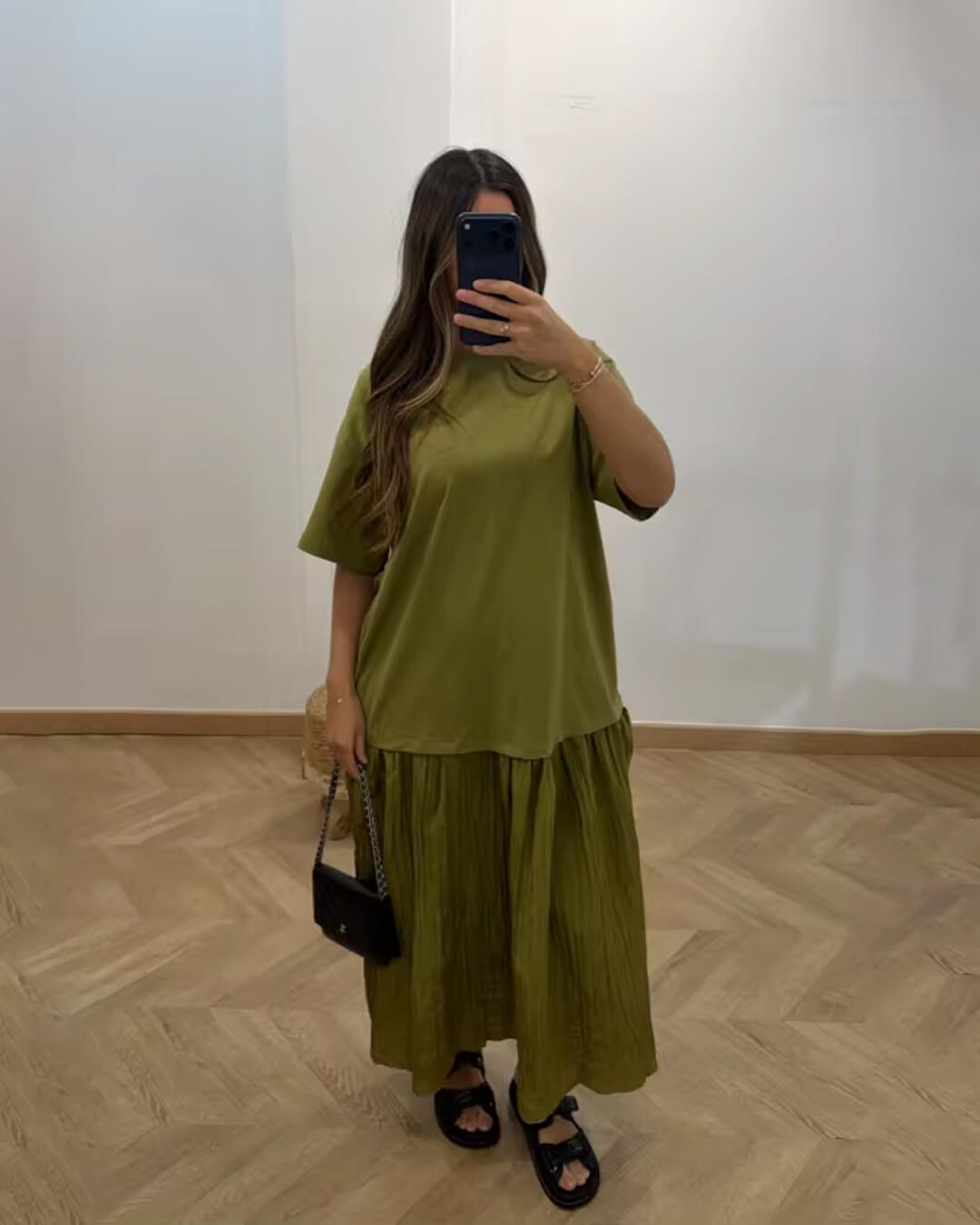Amybeth Pleated Patchwork Midi Dress