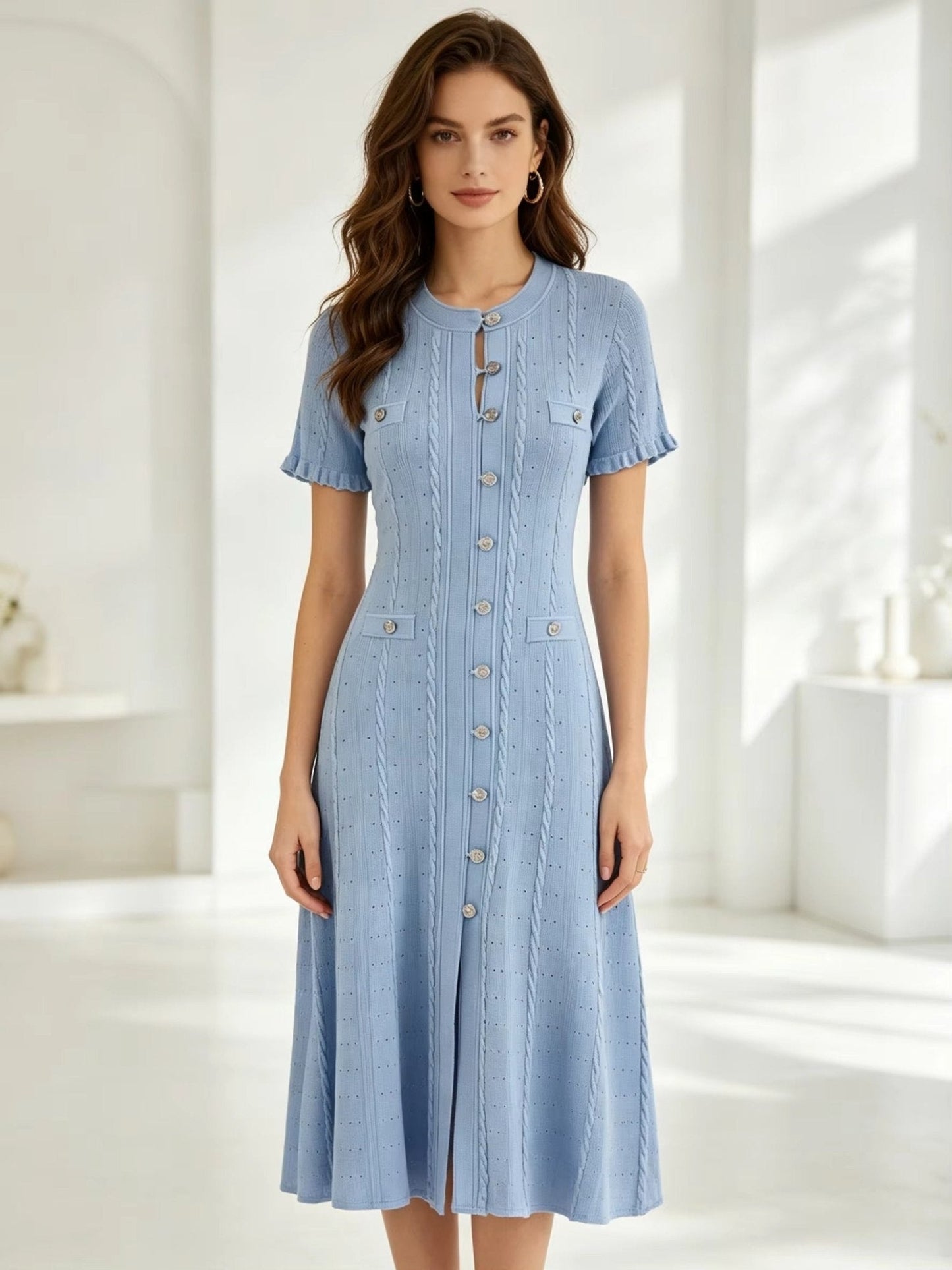 Vestido midi de punto Margot con botones delanteros
