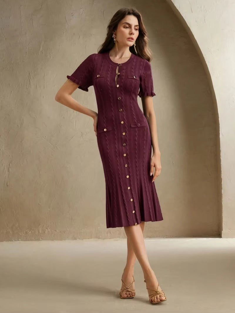 Vestido midi de punto Margot con botones delanteros