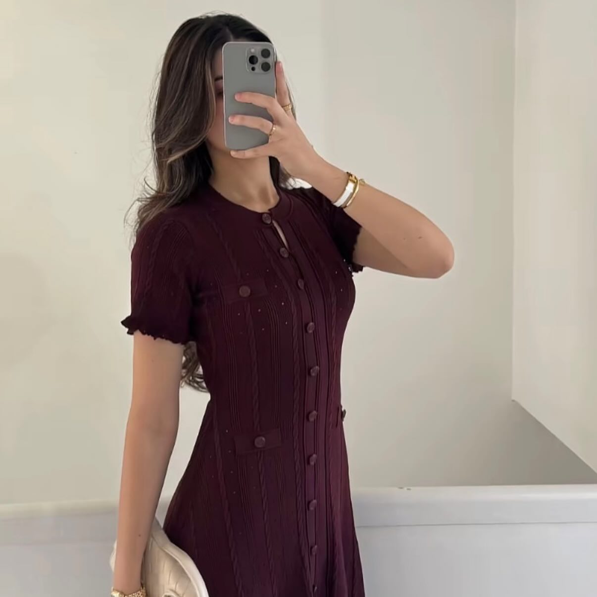 Vestido midi de punto Margot con botones delanteros