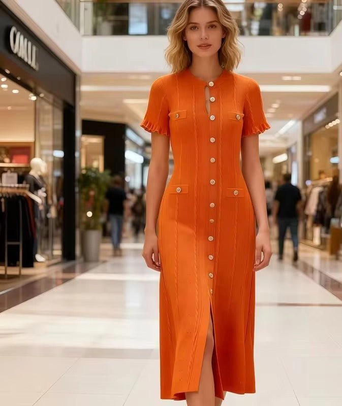 Vestido midi de punto Margot con botones delanteros