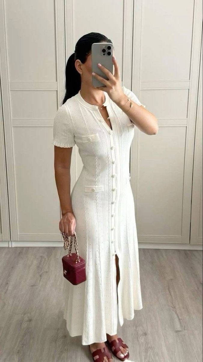 Vestido midi de punto Margot con botones delanteros