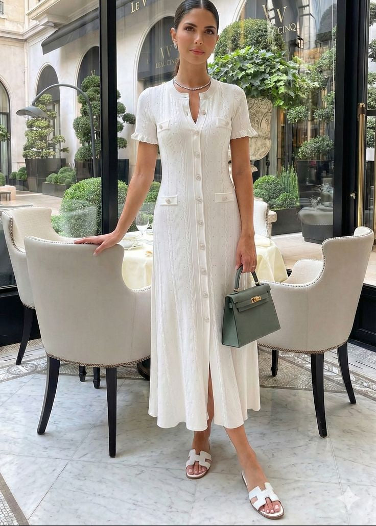 Vestido midi de punto Margot con botones delanteros