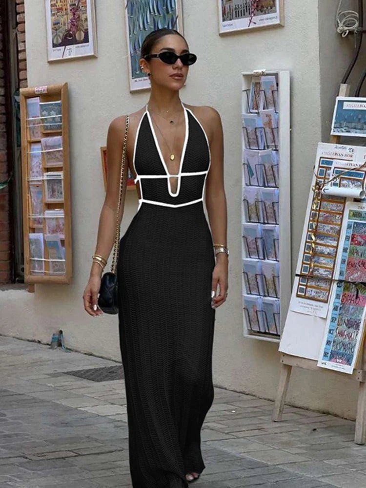 Hannie Lace Up Halter Maxi Dress