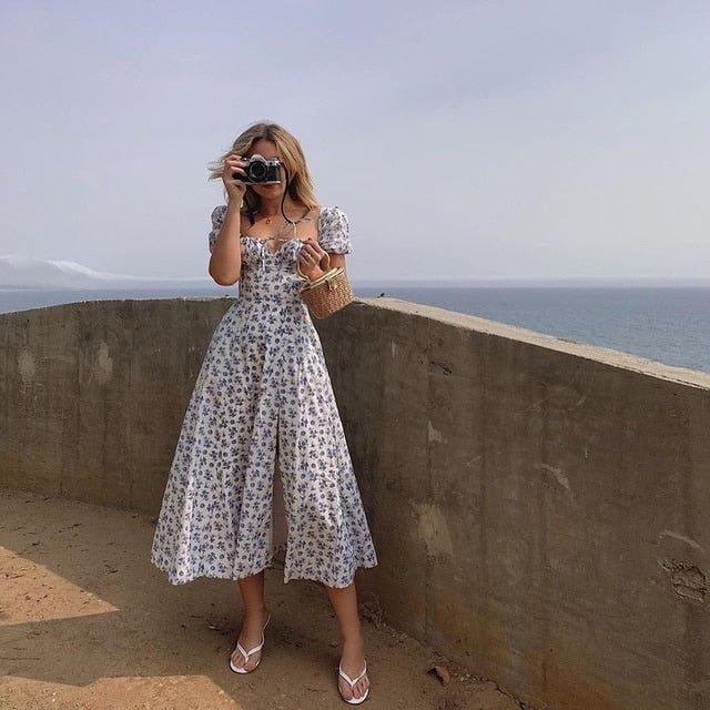 Vestido midi Arianna con mangas abullonadas y estampado floral