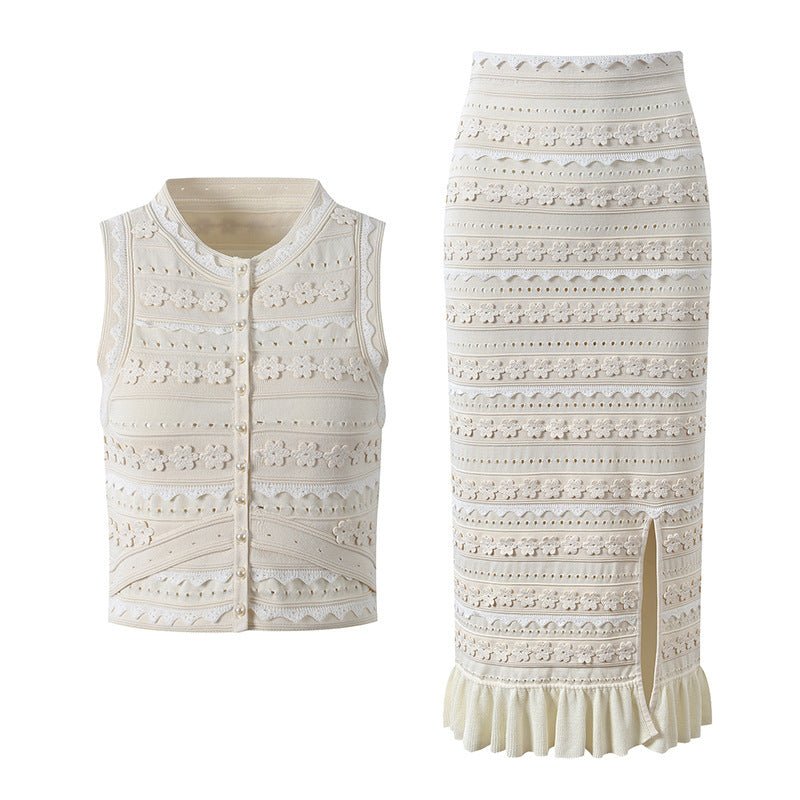 Conjunto chaleco y falda de punto Sophia con florales
