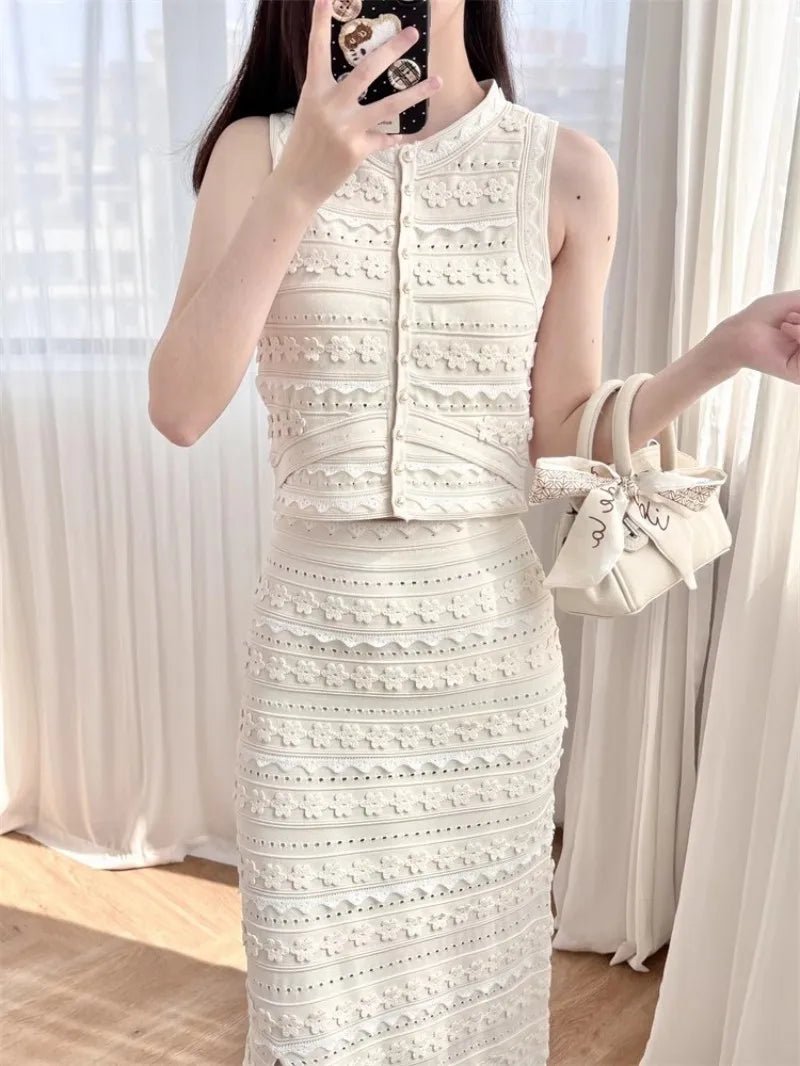 Conjunto chaleco y falda de punto Sophia con florales