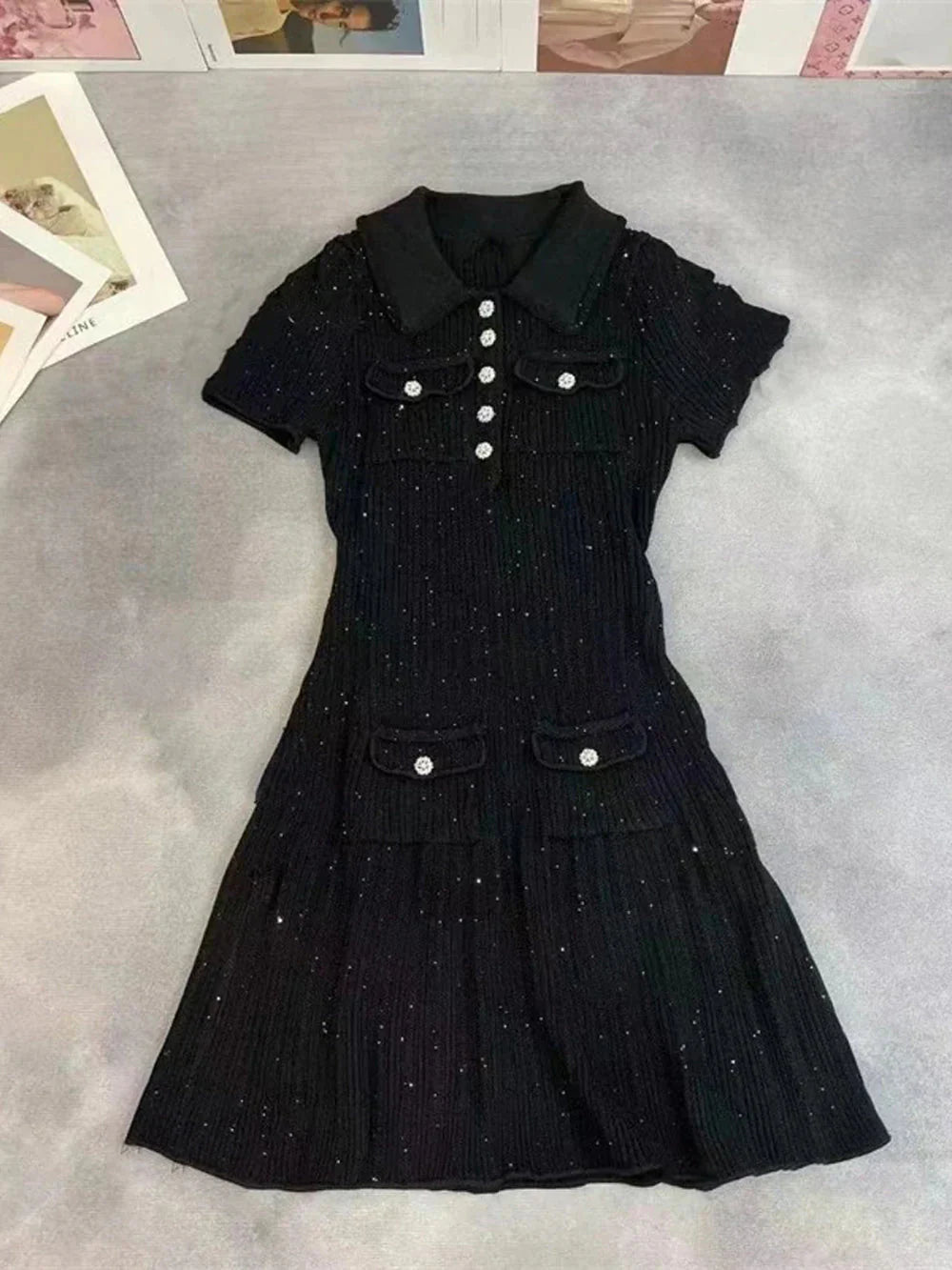Vestido mini Emelia de punto con lentejuelas