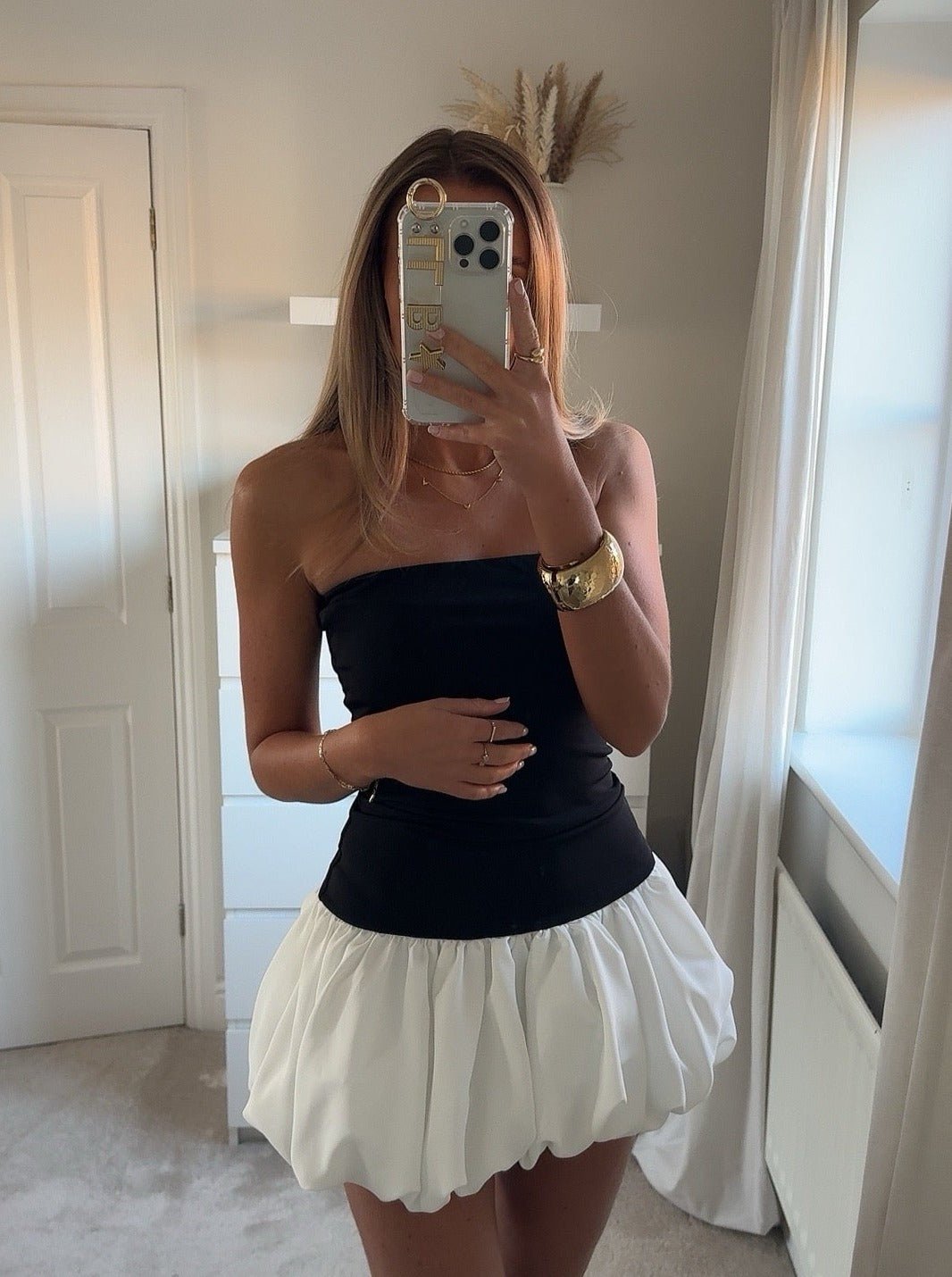 Vestido Sienna con talle bajo y dobladillo globo