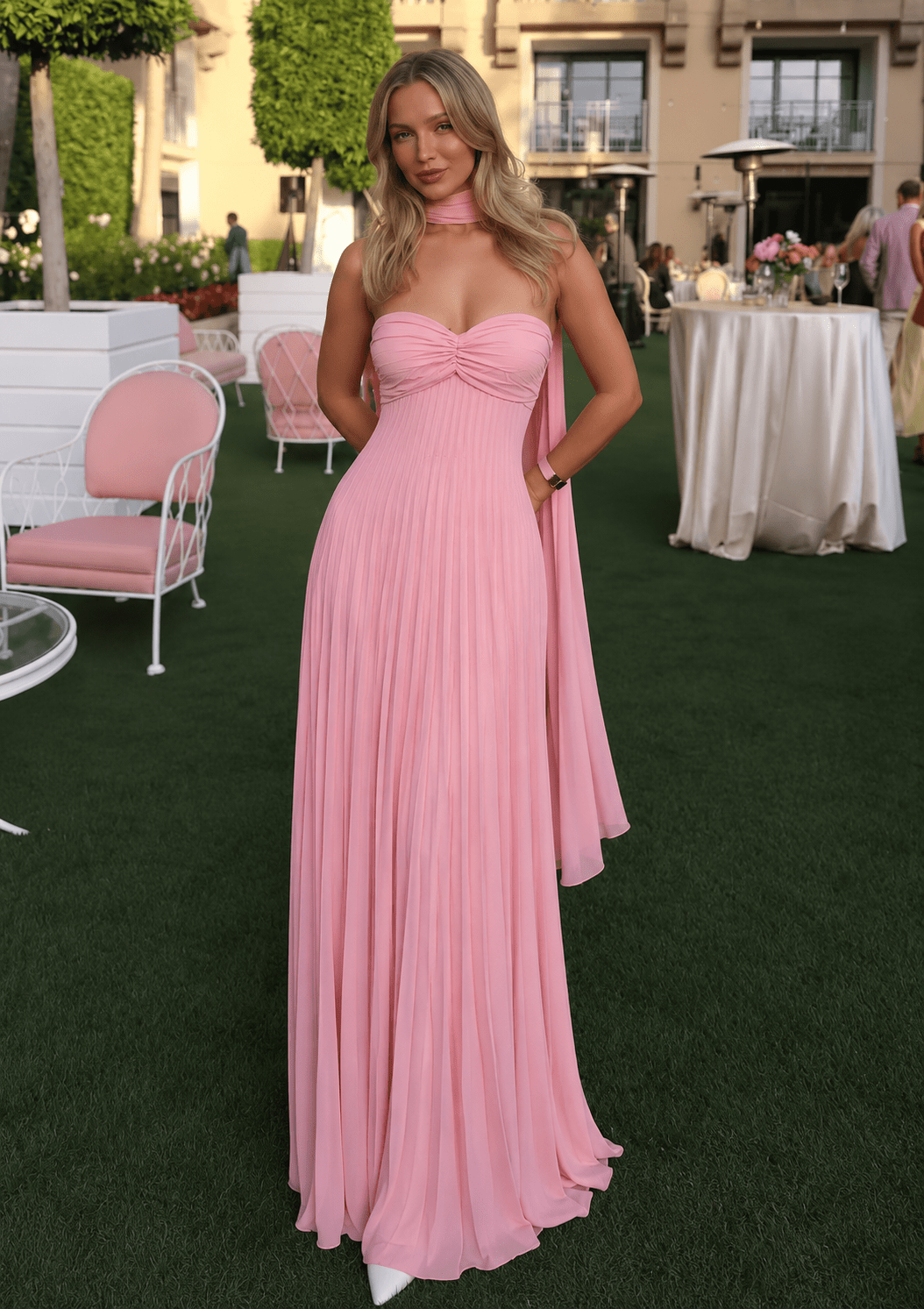 Ilaria Mesh Maxi Vestido con Pañuelo