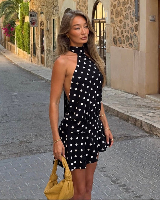 Vestido mini halter de lunares con espalda abierta Zara
