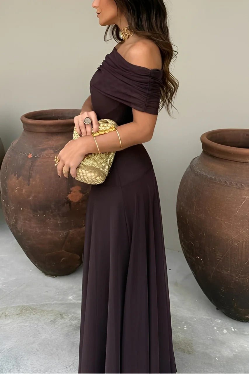 Cecile vestido largo fruncido off-shoulder