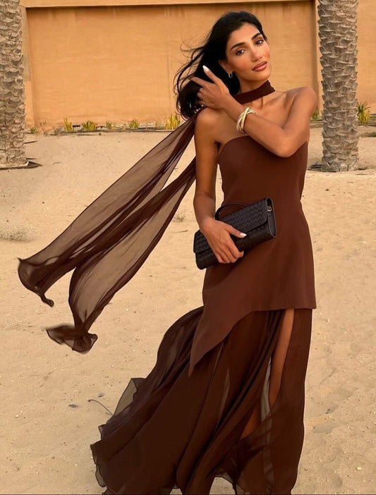 Vestido maxi Valentina sin tirantes de malla
