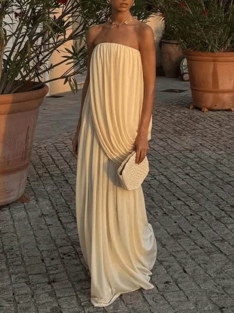 Erika Vestido Maxi Plisado Sin Tirantes