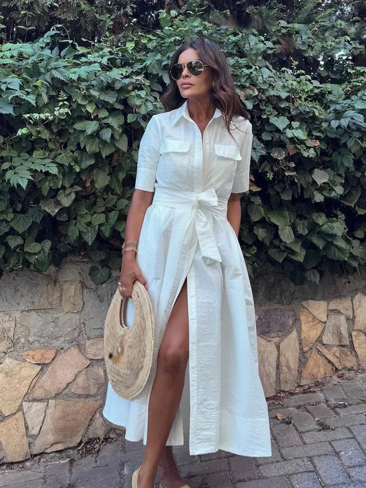 Vestido camisero Karen con lazo en la cintura