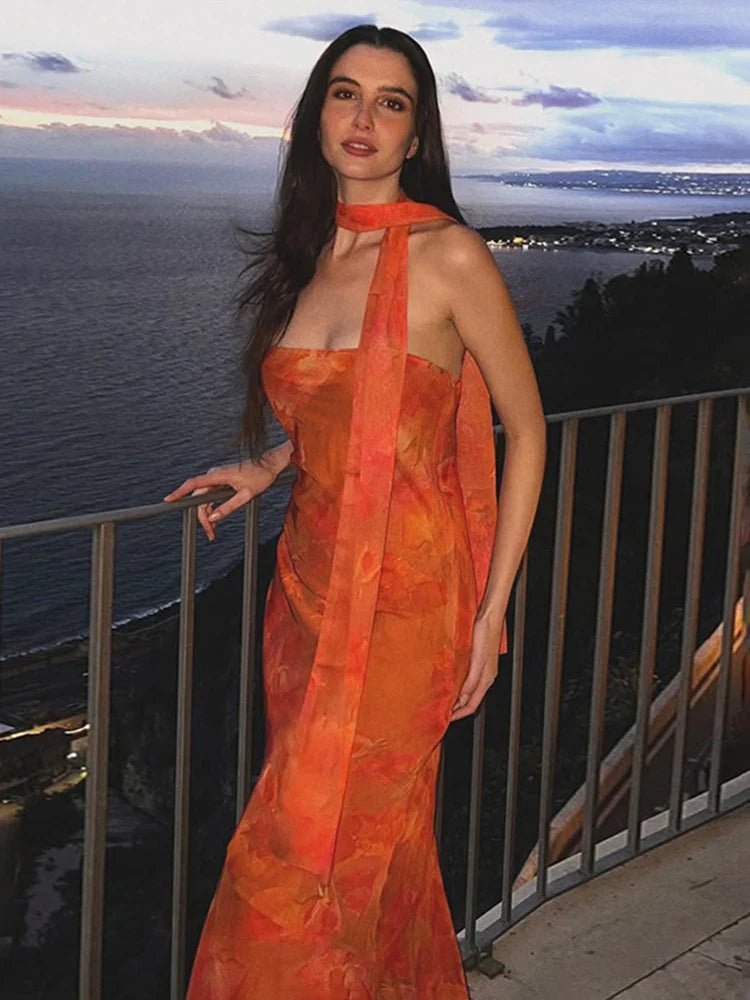 Vestido maxi sin tirantes Rina con mesh