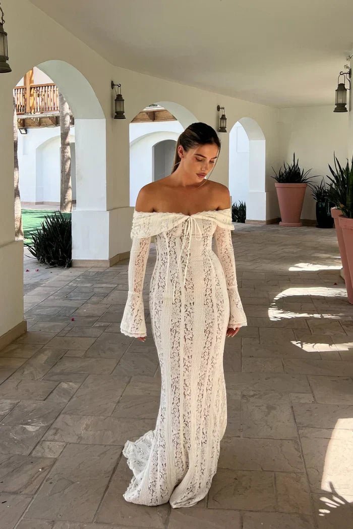 Ivy vestido maxi de encaje con hombros descubiertos