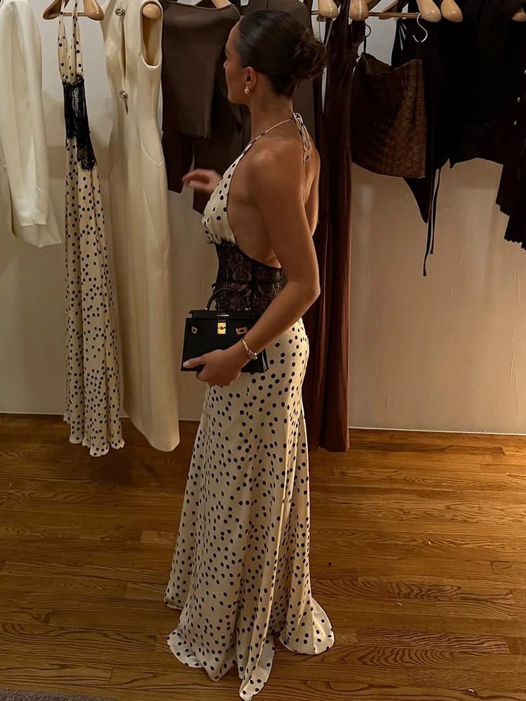 Vestido maxi Genevra de tirantes halter con lunares