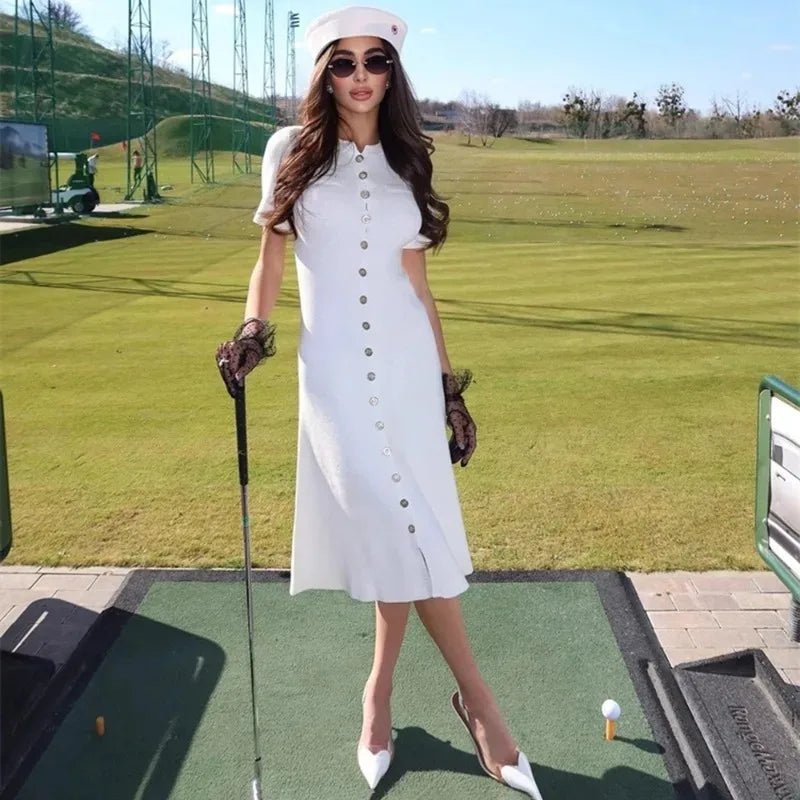 Yara vestido de punto acanalado con botones en la parte delantera