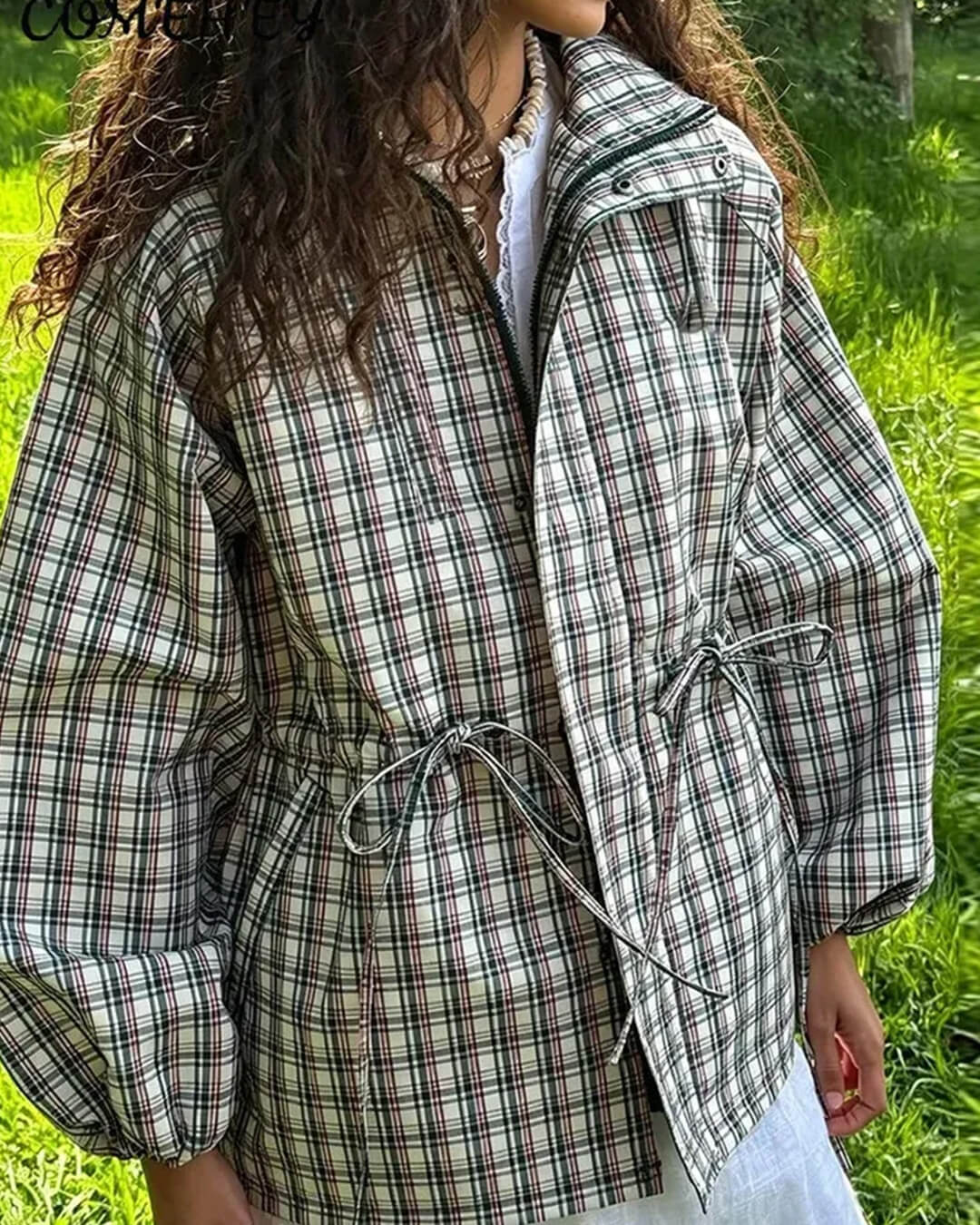 Gina Retro Plaid Hooded Jacket