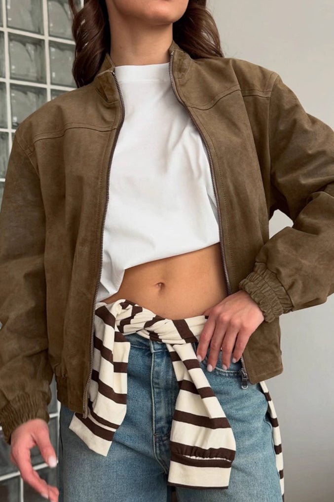 Olivia chaqueta vintage khaki de ante