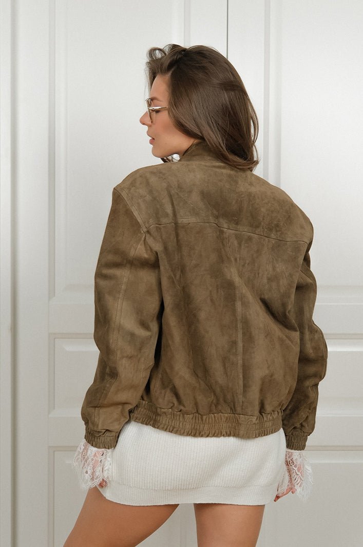Olivia chaqueta vintage khaki de ante