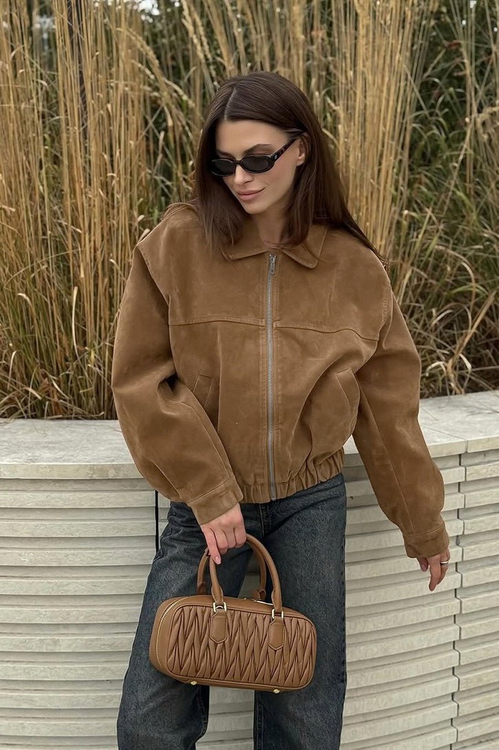 Chaqueta relajada Lisa de ante con cremallera