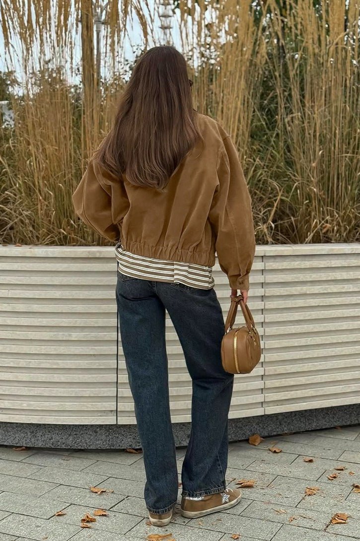 Chaqueta relajada Lisa de ante con cremallera