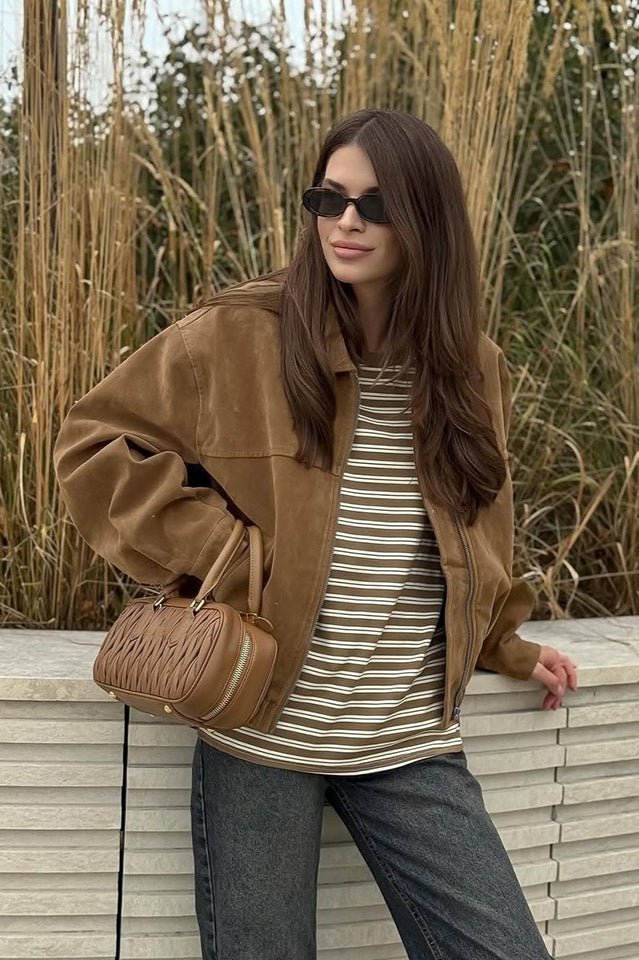 Chaqueta relajada Lisa de ante con cremallera