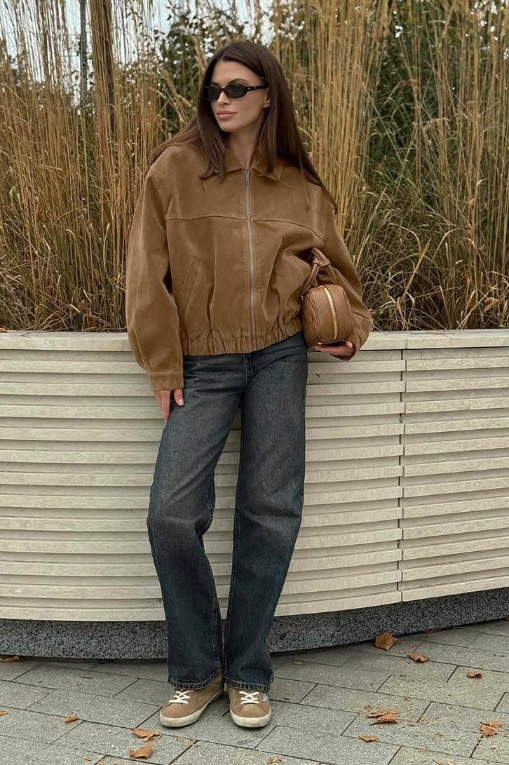 Chaqueta relajada Lisa de ante con cremallera