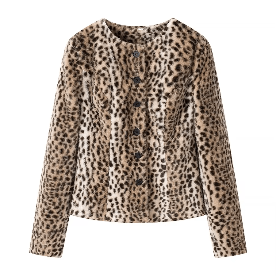 Chaqueta corta de pelo sintético con estampado de leopardo Katie