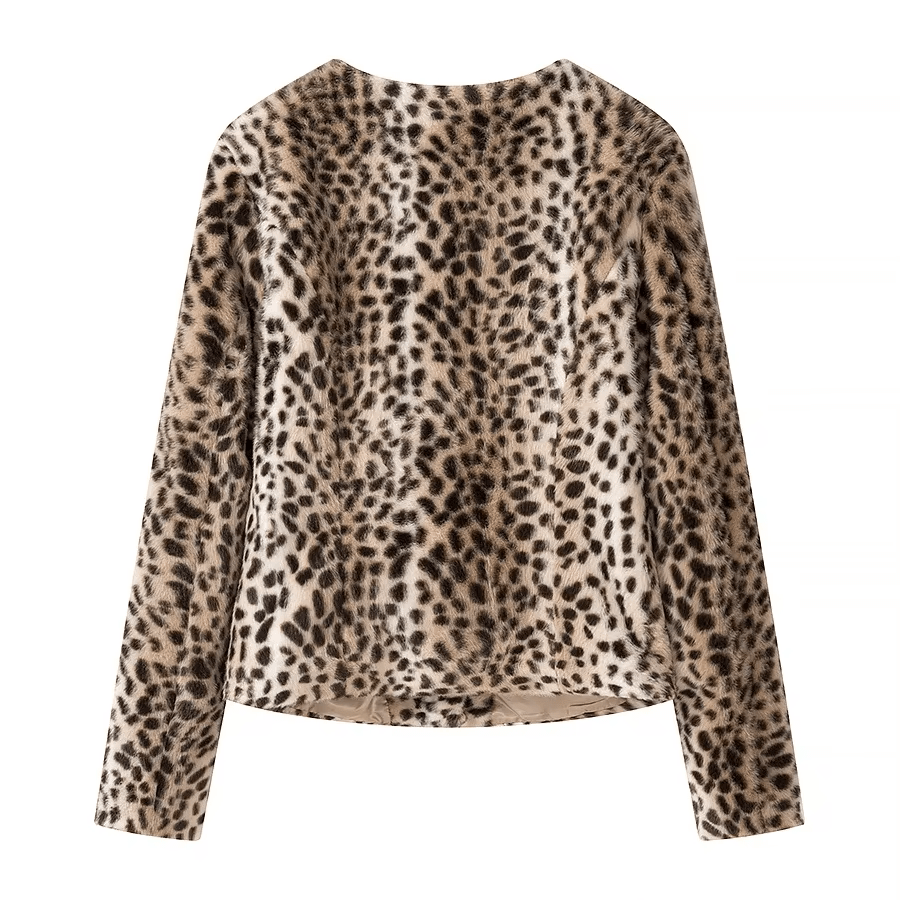 Chaqueta corta de pelo sintético con estampado de leopardo Katie