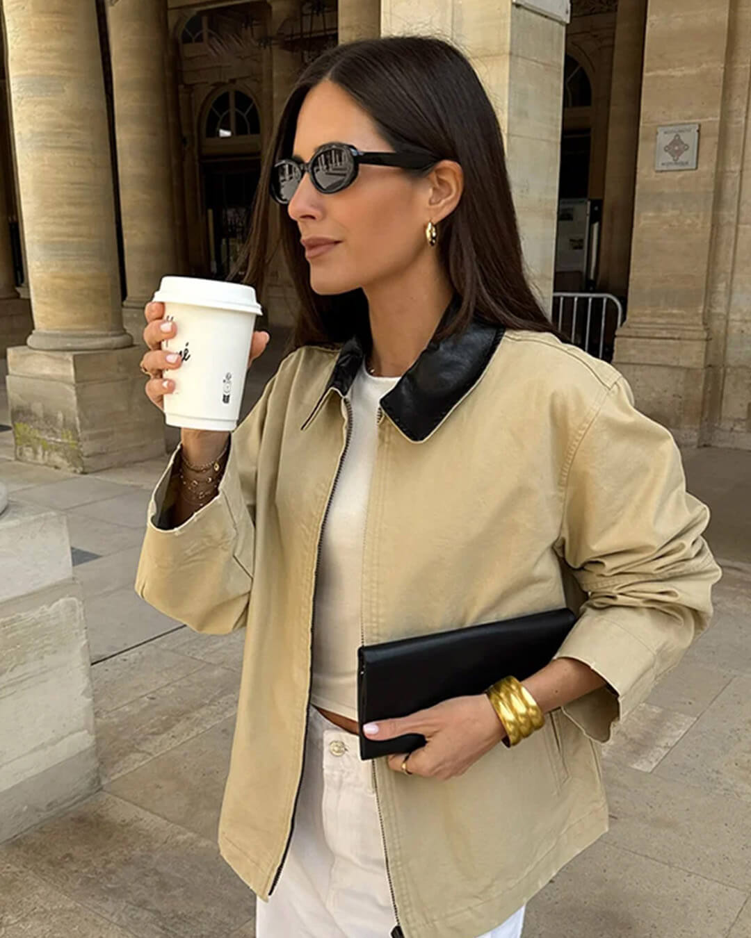 Chaqueta con cremallera y cuello en contraste Jessica