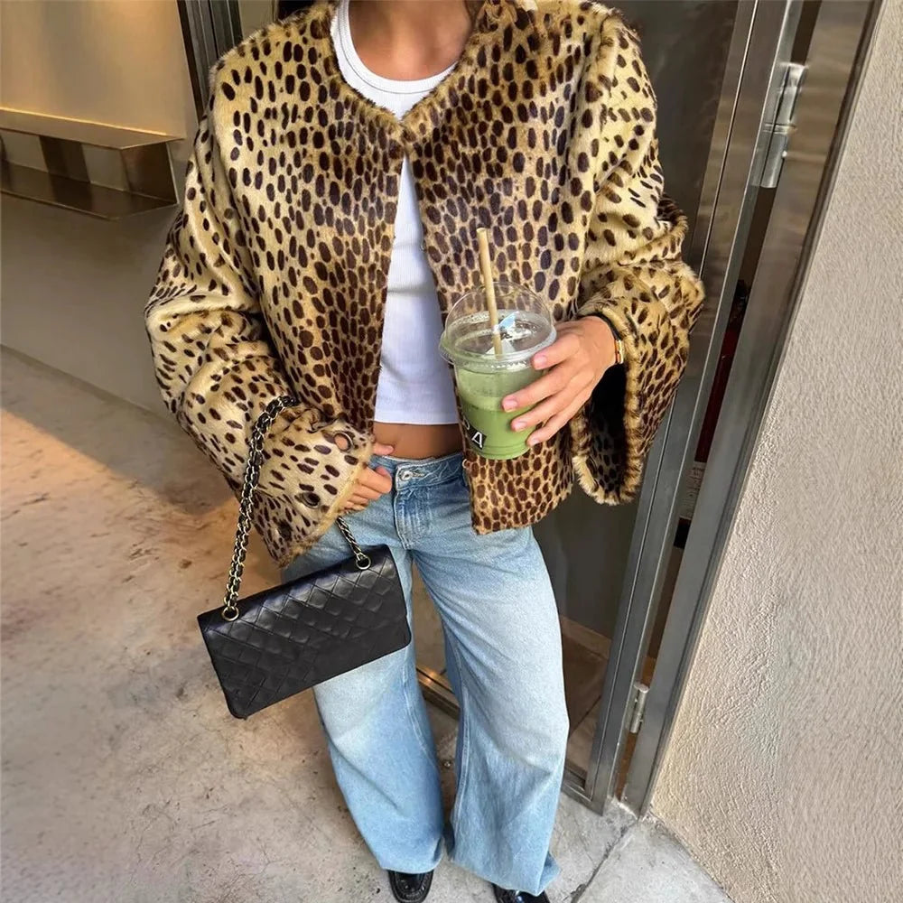 Chaqueta Katie de piel sintética con estampado de leopardo