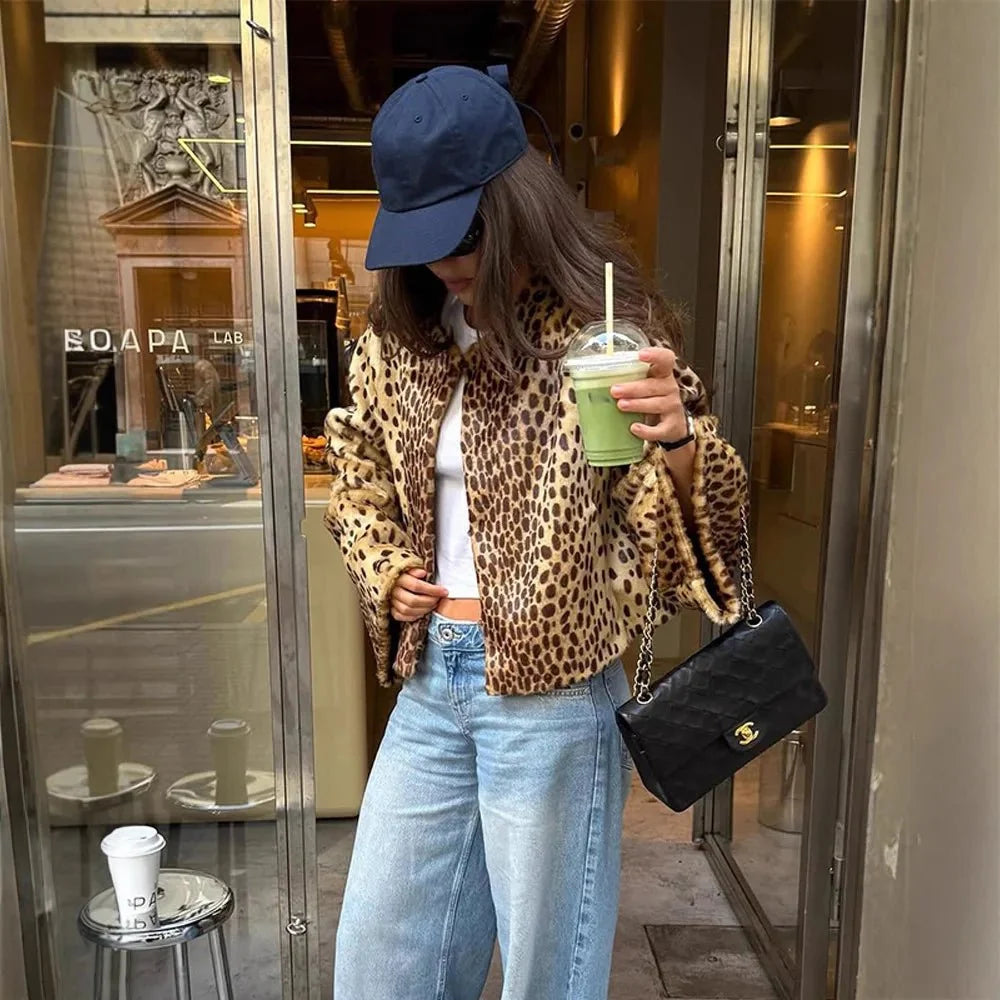 Chaqueta Katie de piel sintética con estampado de leopardo