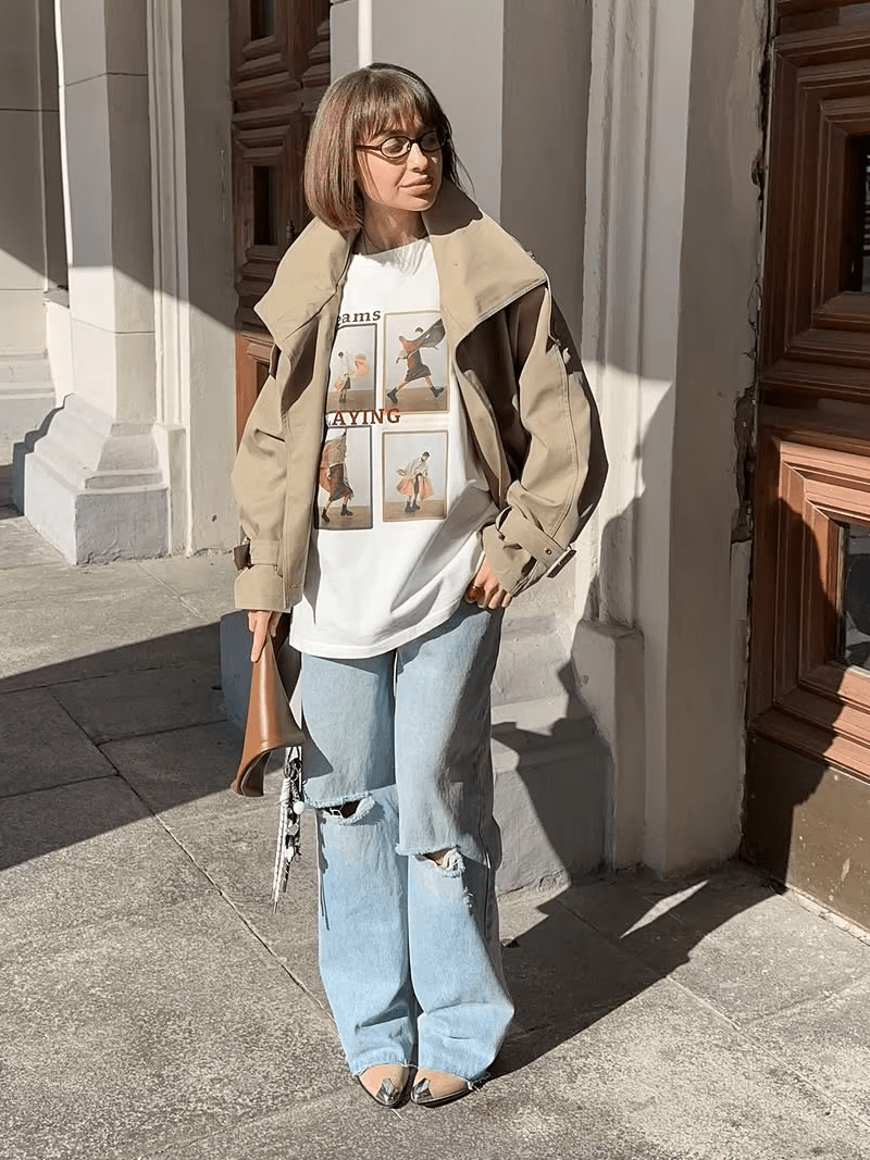 Chaqueta corta tipo trench Natalie con cuello alto