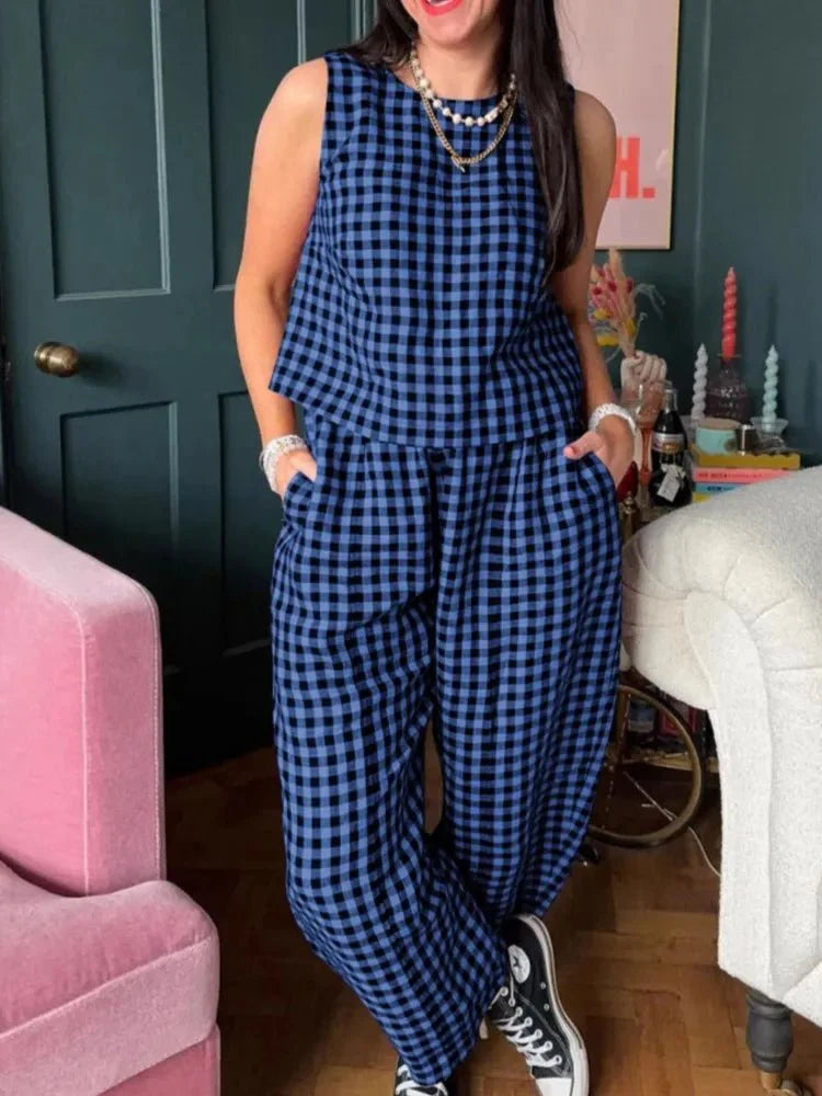 Conjunto Zinnia chaleco y pantalón a cuadros