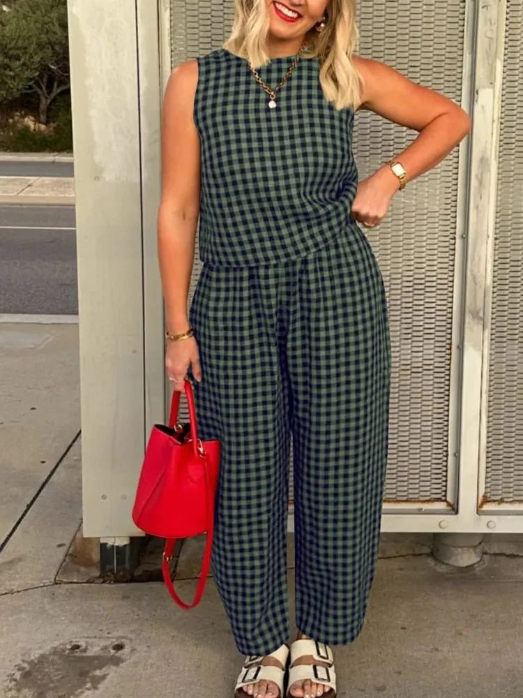 Conjunto Zinnia chaleco y pantalón a cuadros