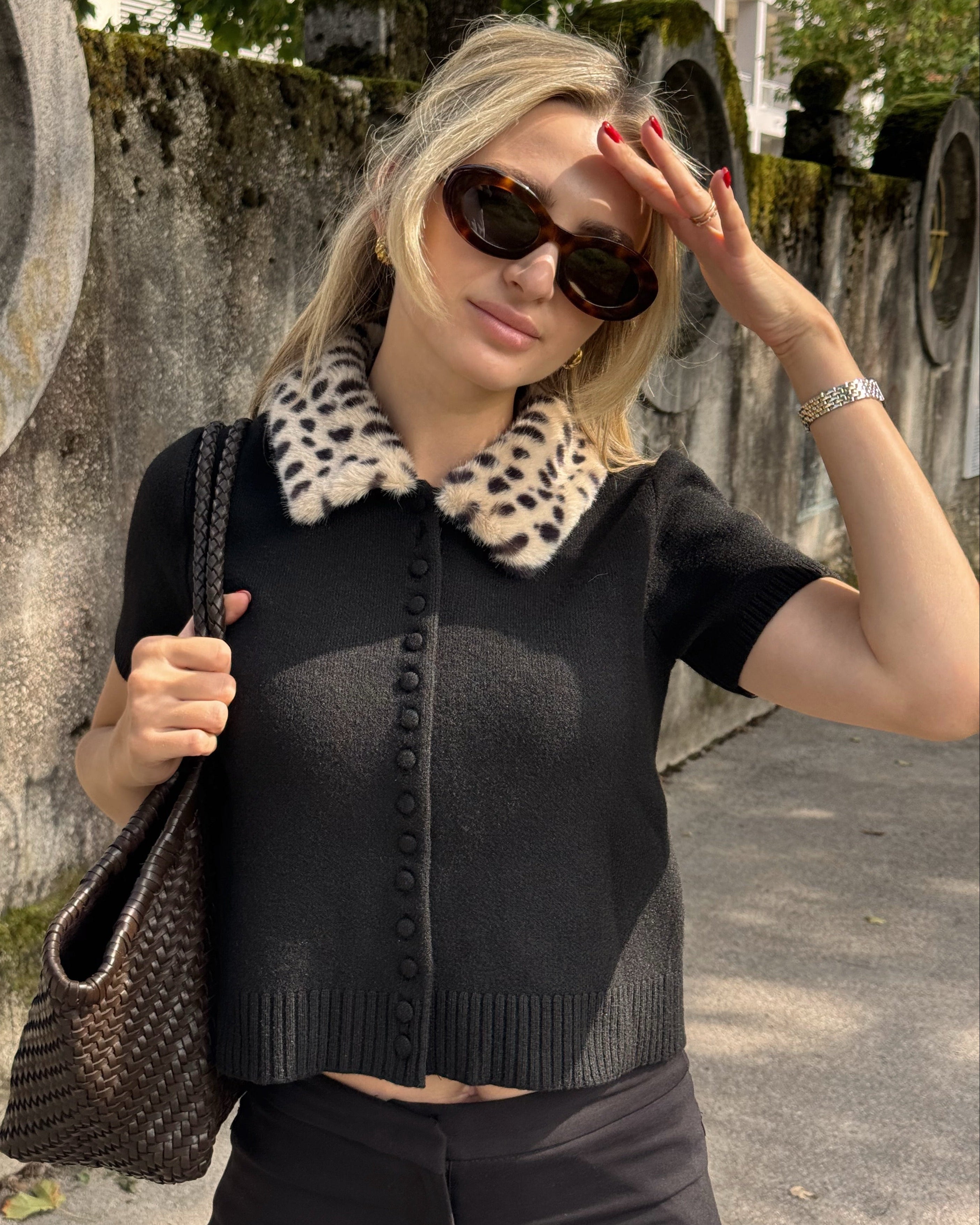 Cárdigan top de punto con pelo sintético estilo Bambi Ella