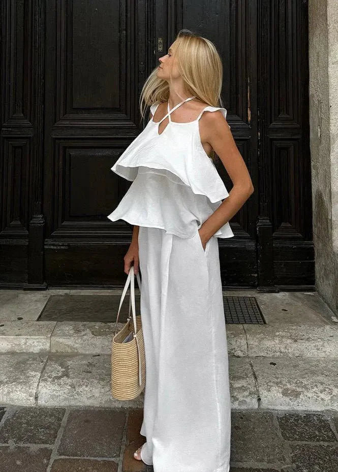 Conjunto Mara Flowy con volantes — top y pantalón