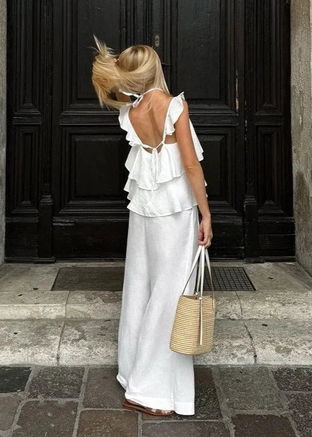 Conjunto Mara Flowy con volantes — top y pantalón
