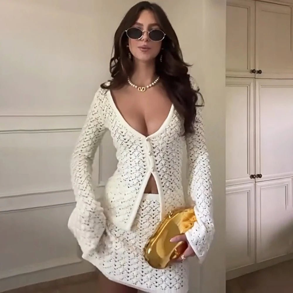 Conjunto Cordelia de cárdigan y falda de punto